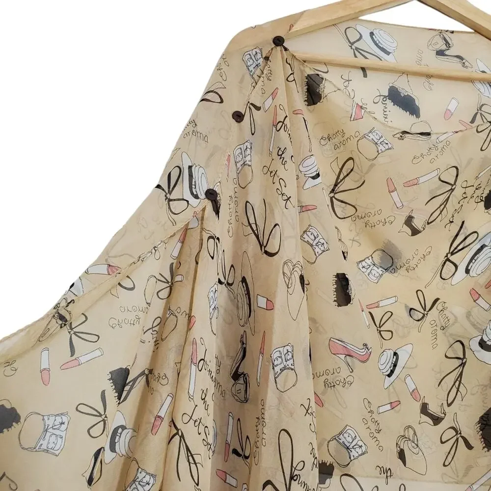 Chatty Aroma Makeup Handbag Print Lightweight Sheer Poncho Coverup